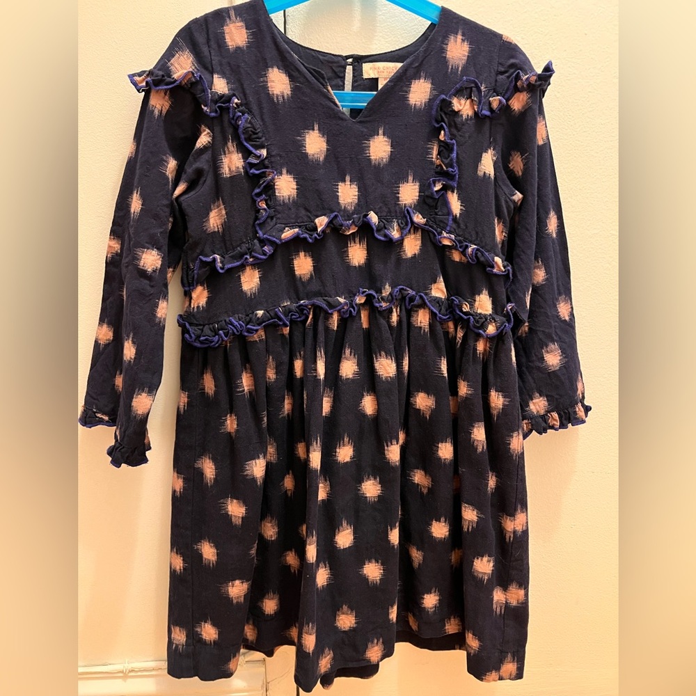 Pink Chicken New York Dress Girls Size 8Y in Navy and Pink with Ruffles